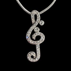 Swarovski Crystal Treble Clef Necklace Silver Plated Adjustable Music Jewelry